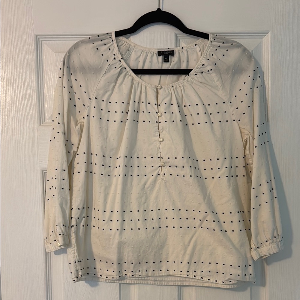 Talbots Cream and Black Elegant Flowy Blouse